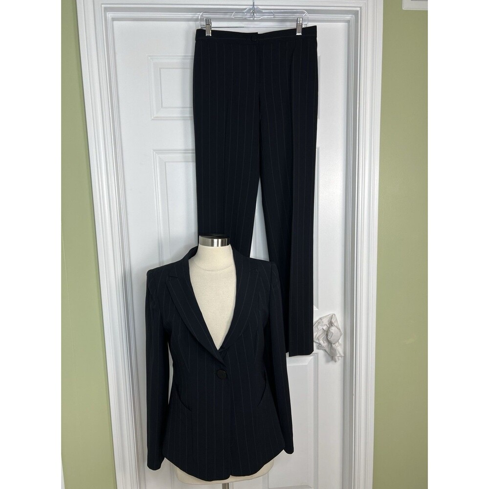 Armani Collezioni Women's Pantsuit Pinstripe Blazer Jacket Black 8 Italy EUC